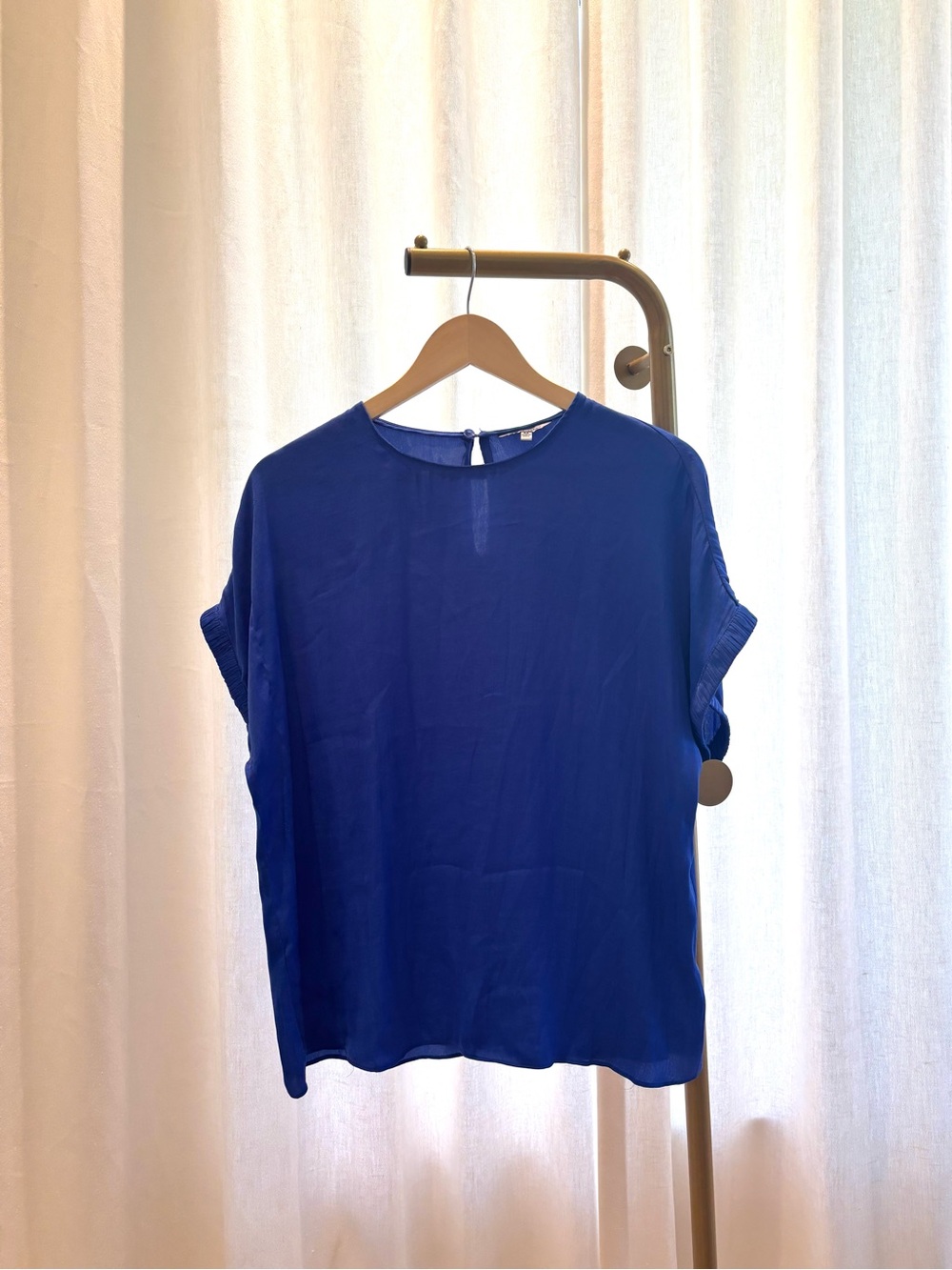 Naked Zebra Royal Blue Short Sleeve Blouse - Women Size M - Some stitching lines